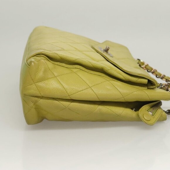 CHANEL Matelasse Chain Shoulder Bag Grained Calf Skin Green Gold CC Auth yk19052 - Picture 5 of 16